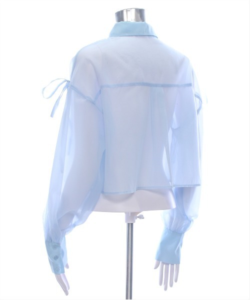 clear（クリア）の「リボン付きショート丈シアーシャツ[大人 ガーリー リボン 冷房対策]（シャツ/ブラウス・レディース・ライトグレー/ライトベージュ/ブルーグレー/オフホワイト・F）」の11枚目の写真