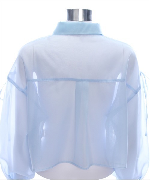 clear（クリア）の「リボン付きショート丈シアーシャツ[大人 ガーリー リボン 冷房対策]（シャツ/ブラウス・レディース・ライトグレー/ライトベージュ/ブルーグレー/オフホワイト・F）」の13枚目の写真