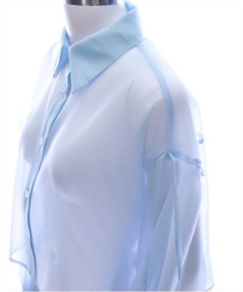 clear（クリア）の「リボン付きショート丈シアーシャツ[大人 ガーリー リボン 冷房対策]（シャツ/ブラウス・レディース・ライトグレー/ライトベージュ/ブルーグレー/オフホワイト・F）」の17枚目の写真