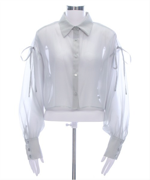 clear（クリア）の「リボン付きショート丈シアーシャツ[大人 ガーリー リボン 冷房対策]（シャツ/ブラウス・レディース・ライトグレー/ライトベージュ/ブルーグレー/オフホワイト・F）」の21枚目の写真