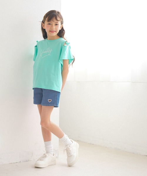 まとめ売りフタフタ ハートデニム ショートパンツ キッズ デニムハートくり抜きショートパンツ（デニムパンツ