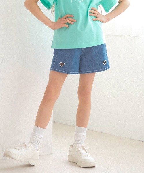 キッズ デニムハートくり抜きショートパンツ（デニムパンツ