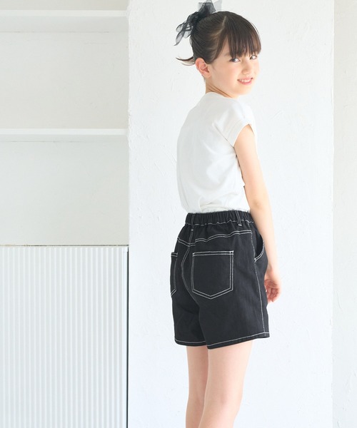 キッズ デニムハートくり抜きショートパンツ（デニムパンツ