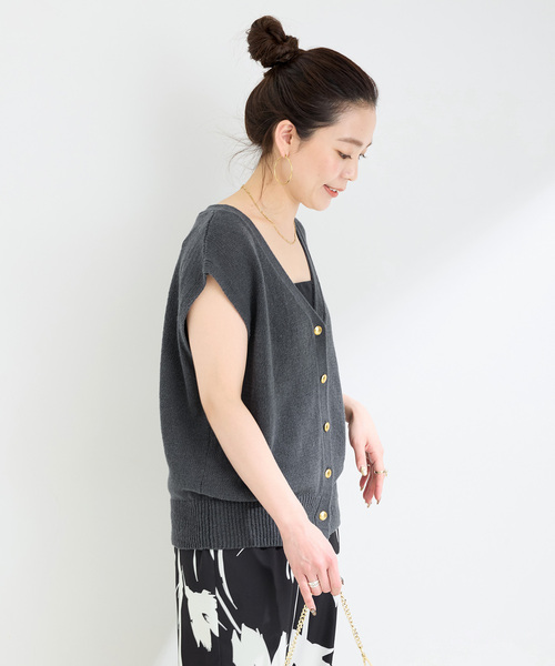 B.C STOCK（ベーセーストック）の「リネン混天竺ベスト（ベスト・レディース・チャコールグレー/ベージュ/ホワイト・FREE）」の8枚目の写真