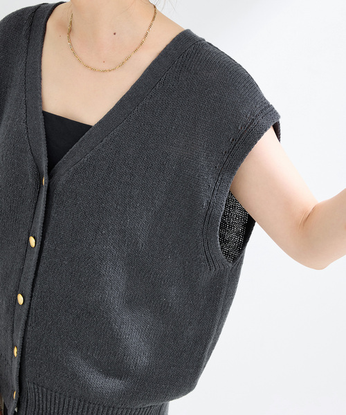 B.C STOCK（ベーセーストック）の「リネン混天竺ベスト（ベスト・レディース・チャコールグレー/ベージュ/ホワイト・FREE）」の12枚目の写真