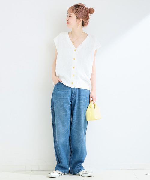 B.C STOCK（ベーセーストック）の「リネン混天竺ベスト（ベスト・レディース・チャコールグレー/ベージュ/ホワイト・FREE）」の13枚目の写真