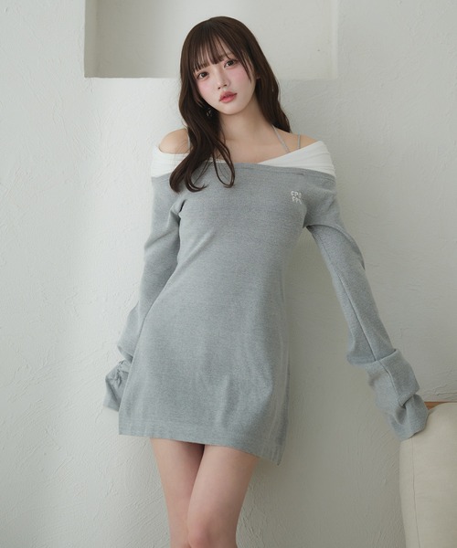 驚きの価格 セール】off-shoulder onepiece mini knit rib docking スーツ・フォーマル・ドレス