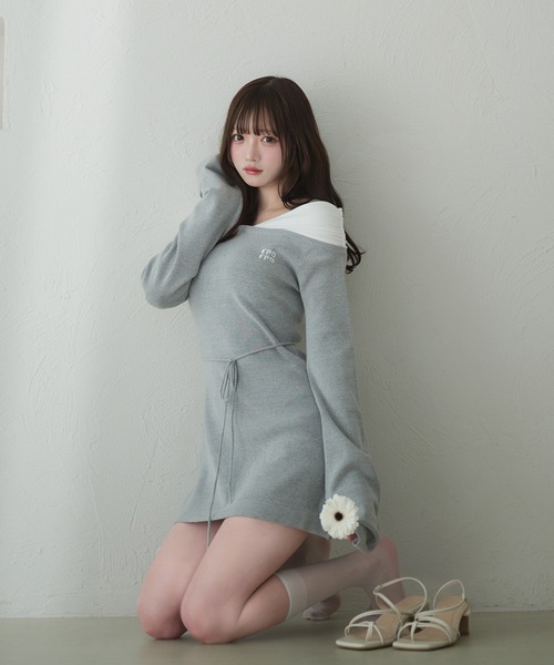 fupel（フぺル）の「off-shoulder docking rib knit mini onepiece / オフショルドッキング リブニットミニワンピース（ワンピース・レディース・グレー/ブラック・FREE）」の15枚目の写真