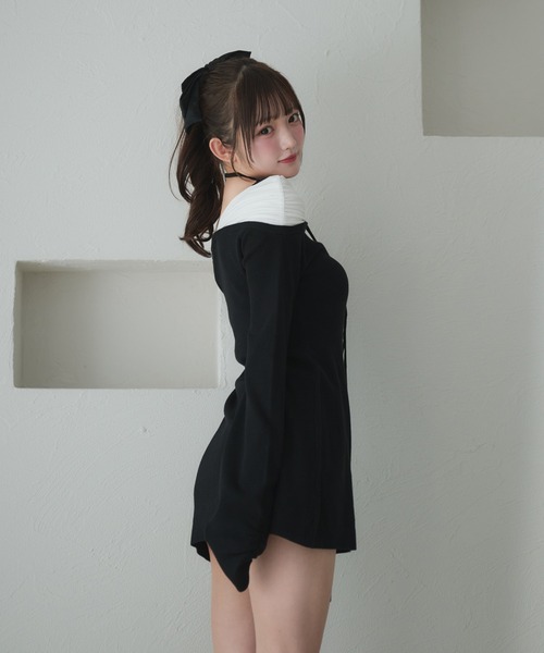 off shoulder knit docking one piece