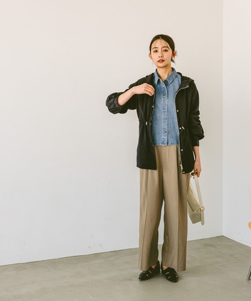 GLOBAL WORK（グローバルワーク）の「お手入れラクラクセットアップ/ワイドパンツ/290027（その他パンツ・レディース・オリーブ/ライトベージュ/ブラック・SMALL/MEDIUM/LARGE/X-SMALL）」の6枚目の写真