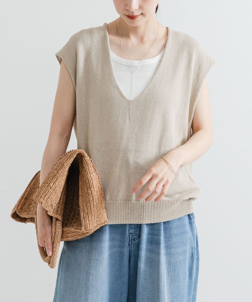 新品☆人気作家さん リネンベスト セール】リネンコットンVネックニットベスト（ベスト）｜URBAN