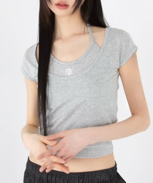 A'GEM/9 × .kom 『muah muah/ムーアムーア』LAYERED STRAP HALF T