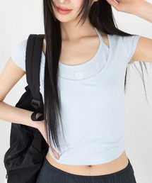 muahmuah([A[A)A'GEM/9 × .kom wmuah muah/[A[AxLAYERED STRAP HALF T-SHIRT/C[hXgbv TEEVc(TVc/Jbg\[)