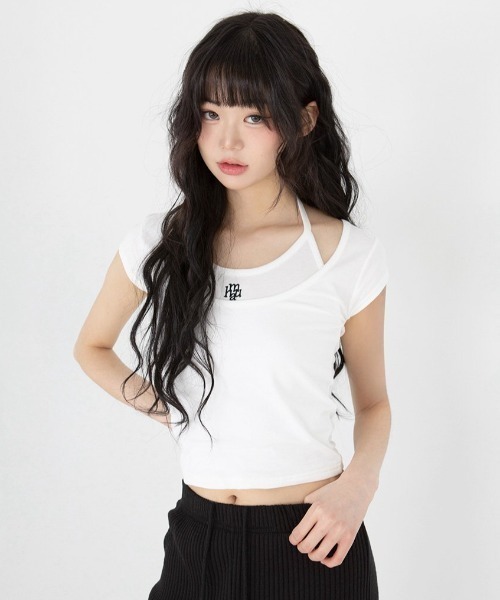 tシャツ A'GEM/9 × .kom 「muah muah/ムーアムーア」LAYERED STRAP HALF T-SHIRT/レイヤードストラップ A'GEM/9 × .kom 『muah muah/ムーアムーア』LAYERED STRAP HALF
