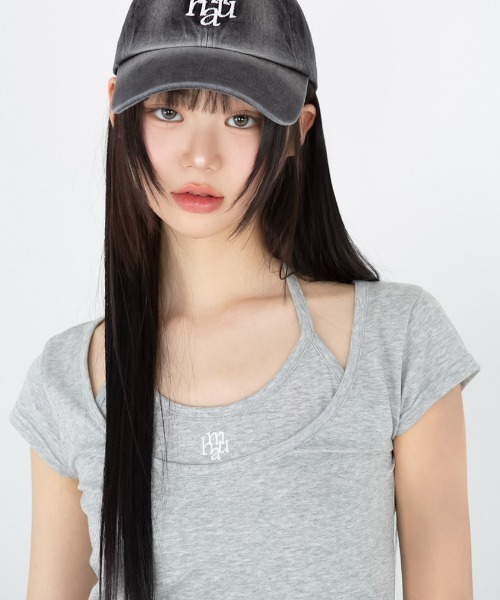 tシャツ A'GEM/9 × .kom 「muah muah/ムーアムーア」LAYERED STRAP HALF T-SHIRT/レイヤードストラップ A'GEM/9 × .kom 『muah muah/ムーアムーア』LAYERED STRAP HALF