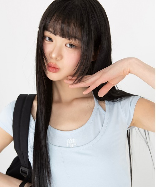 tシャツ A'GEM/9 × .kom 「muah muah/ムーアムーア」LAYERED STRAP HALF T-SHIRT/レイヤードストラップ A'GEM/9 × .kom 『muah muah/ムーアムーア』LAYERED STRAP HALF