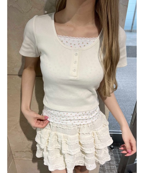 PHILLY（フィリー）の「【PHILLY】フェイクレイヤードTシャツ（Tシャツ/カットソー・レディース・ブラック/アイボリー/グレー・FREE）」の2枚目の写真