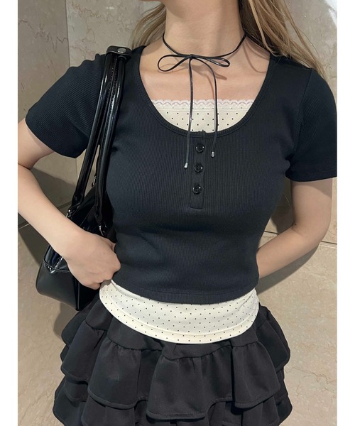 PHILLY（フィリー）の「【PHILLY】フェイクレイヤードTシャツ（Tシャツ/カットソー・レディース・ブラック/アイボリー/グレー・FREE）」の8枚目の写真