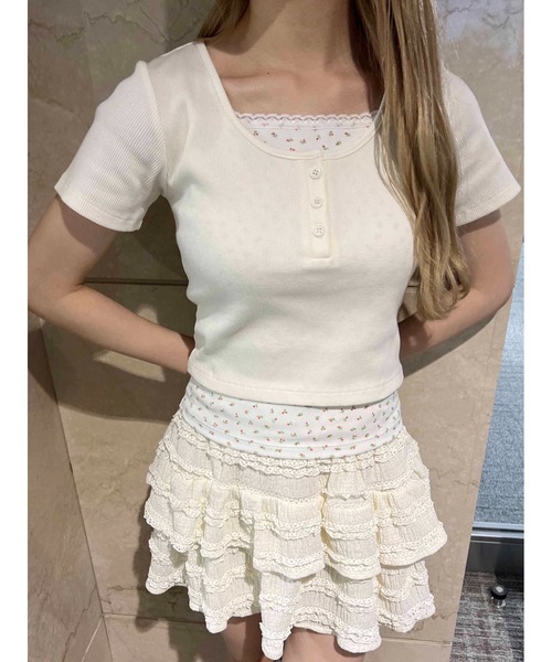 PHILLY（フィリー）の「【PHILLY】フェイクレイヤードTシャツ（Tシャツ/カットソー・レディース・ブラック/アイボリー/グレー・FREE）」の4枚目の写真