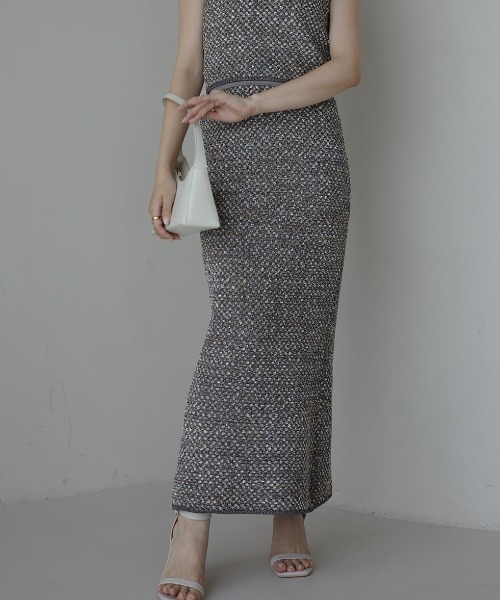 新品タグ付 anuans ニットツイードタイトスカート S グレー系 セール】ニットツイードタイトスカート（スカート）｜anuans（ア