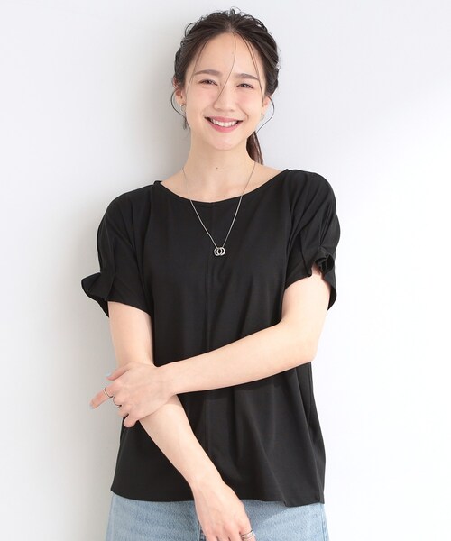 DRESKIP(ドレスキップ)の「【S-LL/UV/プチプラ】お袖タックで好印象 デザインTシャツ(Tシャツ/カットソー・レディース・イエロー/ダークブラウン/ブルー系その他/ブラック/オフホワイト・02/04/01/03)」の10枚目の写真
