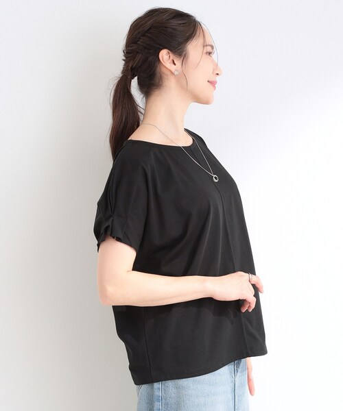 DRESKIP(ドレスキップ)の「【S-LL/UV/プチプラ】お袖タックで好印象 デザインTシャツ(Tシャツ/カットソー・レディース・イエロー/ダークブラウン/ブルー系その他/ブラック/オフホワイト・02/04/01/03)」の11枚目の写真