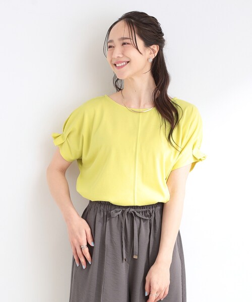 DRESKIP(ドレスキップ)の「【S-LL/UV/プチプラ】お袖タックで好印象 デザインTシャツ(Tシャツ/カットソー・レディース・イエロー/ダークブラウン/ブルー系その他/ブラック/オフホワイト・02/04/01/03)」の14枚目の写真