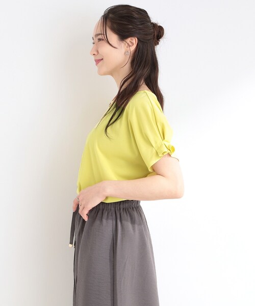 DRESKIP(ドレスキップ)の「【S-LL/UV/プチプラ】お袖タックで好印象 デザインTシャツ(Tシャツ/カットソー・レディース・イエロー/ダークブラウン/ブルー系その他/ブラック/オフホワイト・02/04/01/03)」の15枚目の写真
