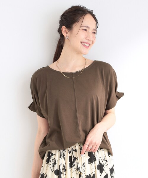 DRESKIP(ドレスキップ)の「【S-LL/UV/プチプラ】お袖タックで好印象 デザインTシャツ(Tシャツ/カットソー・レディース・イエロー/ダークブラウン/ブルー系その他/ブラック/オフホワイト・02/04/01/03)」の18枚目の写真