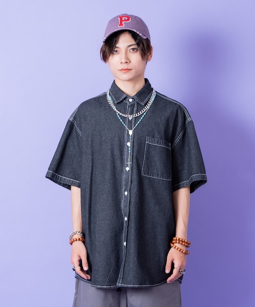 a.p.o.v. オーバーサイズウォッシュドデニムシャツ