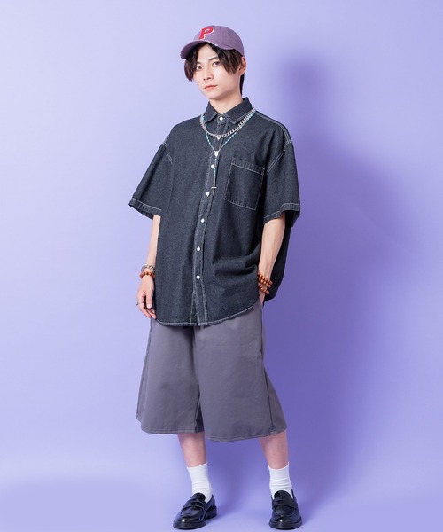 a.p.o.v.(エーピーオービー)の「a.p.o.v. オーバーサイズウォッシュドデニムシャツ(シャツ/ブラウス・メンズ・ブラック/ブルー・ONESIZE)」の4枚目の写真