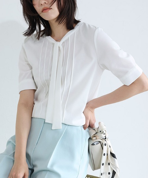 セール】ピンタックタイデザインTブラウス（シャツ/ブラウス