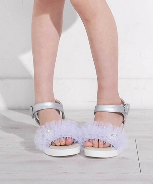 SLAP SLIP（スラップスリップ）の「キラキラくしゅくしゅチュールお花モチーフ付きウェッジソールサンダル(16~21cm)（サンダル・キッズ・グレー/パープル・20.0cm/21.0cm/16.0cm/19.0cm/17.0cm/18.0cm）」の3枚目の写真