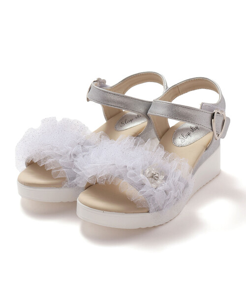 SLAP SLIP（スラップスリップ）の「キラキラくしゅくしゅチュールお花モチーフ付きウェッジソールサンダル(16~21cm)（サンダル・キッズ・グレー/パープル・20.0cm/21.0cm/16.0cm/19.0cm/17.0cm/18.0cm）」の6枚目の写真