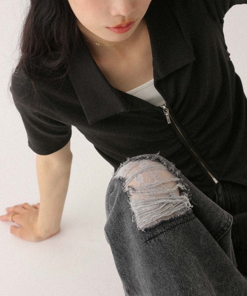 Heather(ヘザー)の「フロントギャザーZIPTEE 497343(Tシャツ/カットソー・レディース・アイボリー/ブラック/グレー・FREE)」の18枚目の写真
