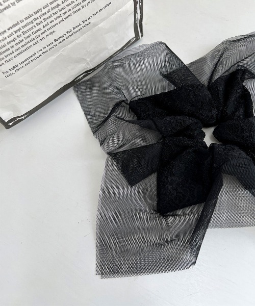 セール】シアー ×レース 配色 スクエア シュシュ（シュシュ