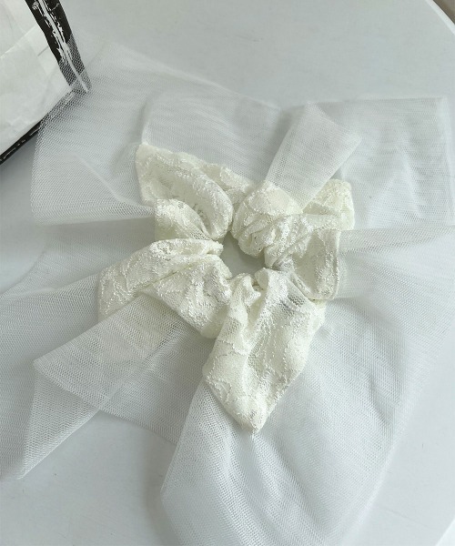 セール】シアー ×レース 配色 スクエア シュシュ（シュシュ