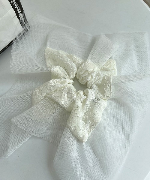 セール】シアー ×レース 配色 スクエア シュシュ（シュシュ