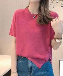 夏服 サイドボタンサマーニット 半袖 レディース 夏ニット