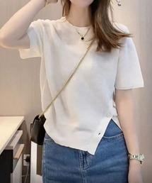夏服 サイドボタンサマーニット 半袖 レディース 夏ニット