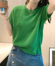 夏服 サイドボタンサマーニット 半袖 レディース 夏ニット