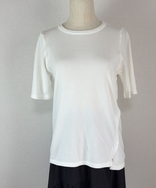 shoppinggo(ショッピングゴー)の「夏服 サイドボタンサマーニット 半袖 レディース 夏ニット(Tシャツ/カットソー・レディース・ホワイト/グリーン/ブラック/ピンク系その他/パープル/グリーン系その他・FREE)」の13枚目の写真