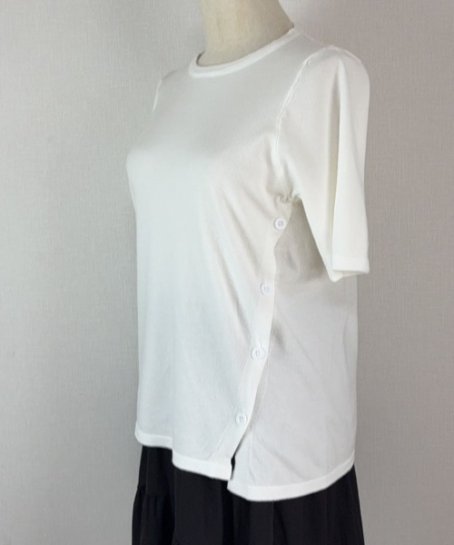 shoppinggo(ショッピングゴー)の「夏服 サイドボタンサマーニット 半袖 レディース 夏ニット(Tシャツ/カットソー・レディース・ホワイト/グリーン/ブラック/ピンク系その他/パープル/グリーン系その他・FREE)」の14枚目の写真