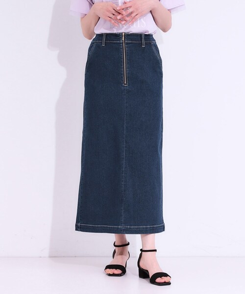 DRESKIP（ドレスキップ）の「【ひんやり/S-LL】デニムジップナロースカート（デニムスカート・レディース・ライトブルー/ネイビー・03/02）」の2枚目の写真