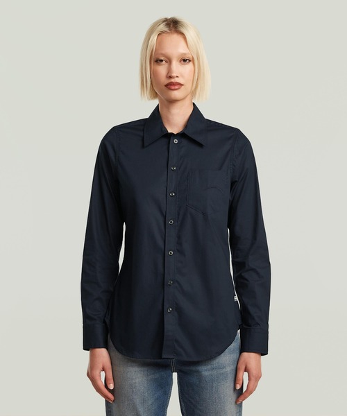 G-STAR(ジースター)の「Slim Poplin Long Sleeve Shirt/ベーシックデザインスリムポプリンシャツ(シャツ/ブラウス・レディース・ダークネイビー・SMALL/MEDIUM/X-SMALL)」の1枚目の写真