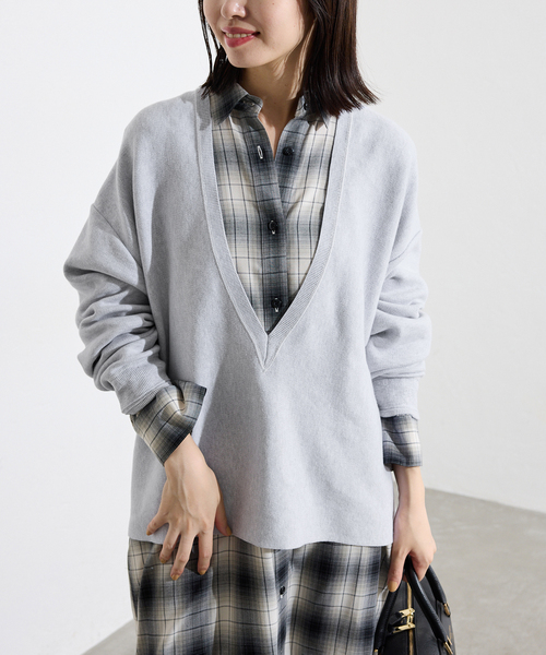 セール】スムースオーバーVネックニット（ニット/セーター）｜SLOBE