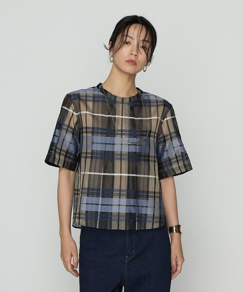 K.T KIYOKO TAKASE(キヨコタカセ)の「シルクオーガンジードビーチェック タックプルブラウス(シャツ/ブラウス・レディース・ブラウン系その他/ブルー系その他・9号/11号)」の9枚目の写真