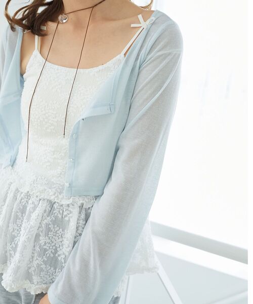 MAJESTIC LEGON(マジェスティックレゴン)の「ペプラムキャミ×カーデセット(カーディガン/ボレロ・レディース・オフホワイト/ブルー/モカ/ピンク/ブラック・MEDIUM)」の13枚目の写真