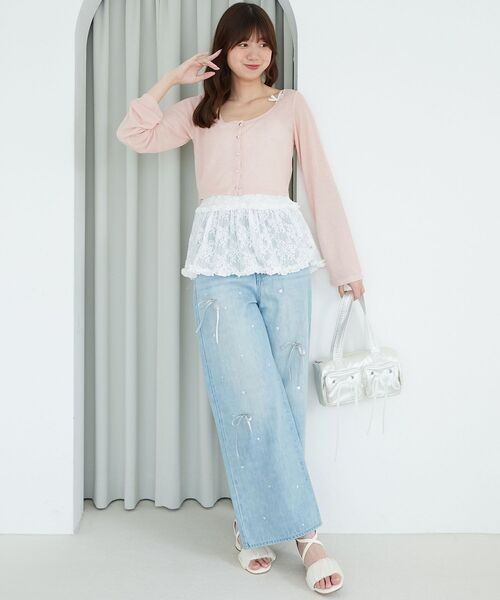MAJESTIC LEGON(マジェスティックレゴン)の「ペプラムキャミ×カーデセット(カーディガン/ボレロ・レディース・オフホワイト/ブルー/モカ/ピンク/ブラック・MEDIUM)」の15枚目の写真