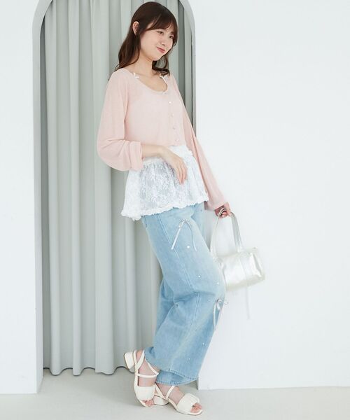 MAJESTIC LEGON(マジェスティックレゴン)の「ペプラムキャミ×カーデセット(カーディガン/ボレロ・レディース・オフホワイト/ブルー/モカ/ピンク/ブラック・MEDIUM)」の16枚目の写真